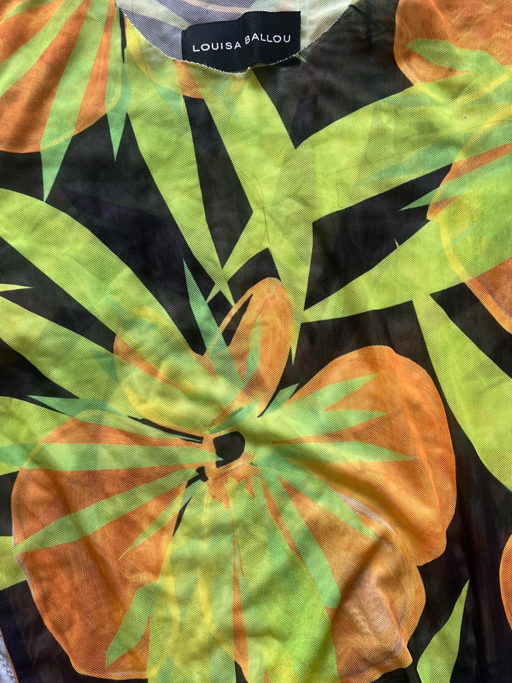 Louisa Ballou Black, Green & Orange Tropical Floral Fabric Panel